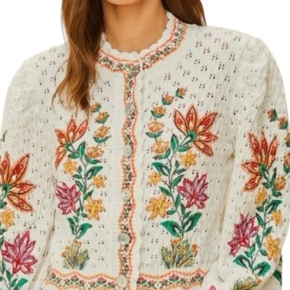 Farm Rio Off-White Garden Delight Knit Cardigan NWT - Picture 4 of 14
